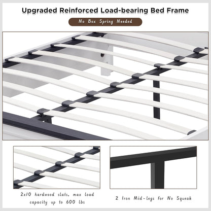 Farmhouse Queen Wooden Bed Frame with Storage, 52" Headboard