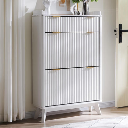 T4TREAM Fluted Shoe Storage Cabinet: 48" Tall Narrow Organizer