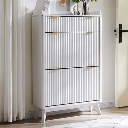 T4TREAM Fluted Shoe Storage Cabinet: 48" Tall Narrow Organizer