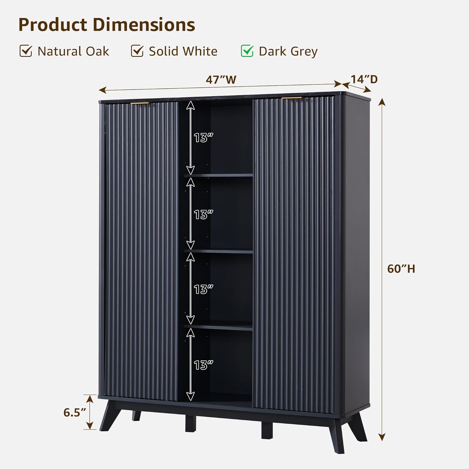 Fluted Shoe Storage Cabinet with Sliding Doors and Adjustable Shelves