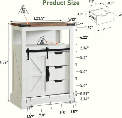 OKD Farmhouse Bathroom Floor Cabinet with Sliding Barn Door & Drawers