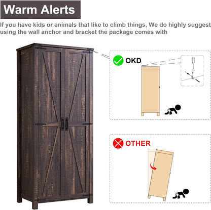 32" Farmhouse Armoire Adjustable Shelves Rustic Pantry with Barn Doors