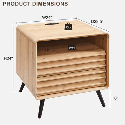 RedLemon Mid Century Nightstand with Charger Station & Two Drawers