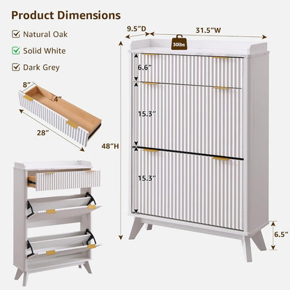 T4TREAM Fluted Shoe Storage Cabinet: 48" Tall Narrow Organizer