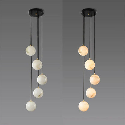 Roden Alabaster Global Pendant Chandelier For Staircase, Spiral Global Pendant