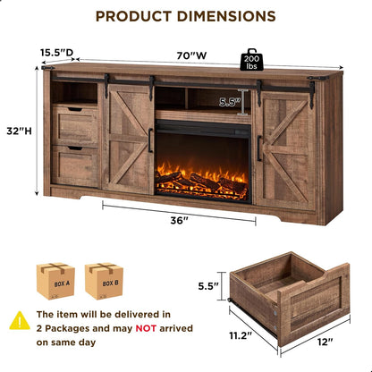 Farmhouse Fireplace TV Stand for 80 Inch TV with Storage