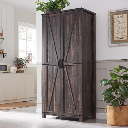 32" Farmhouse Armoire Adjustable Shelves Rustic Pantry with Barn Doors