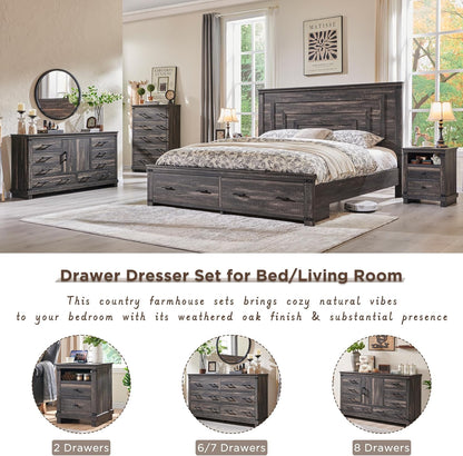Farmhouse 5-Drawer Dresser: Rustic Wood Tall Chest for Bedroom