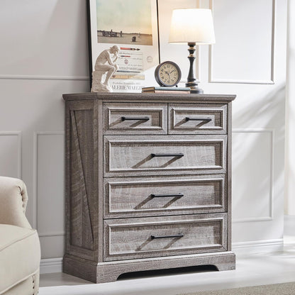 Rustic Grey Farmhouse 5-Drawer Dresser | Bedroom Storage Organizer