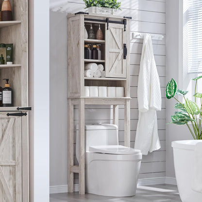 OKD Farmhouse Over The Toilet Storage Cabinet with Sliding Barn Door