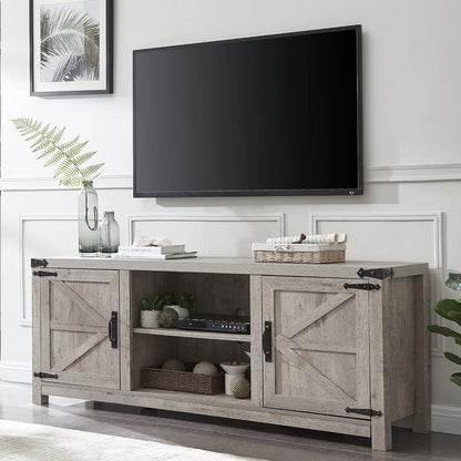 T4TREAM Farmhouse TV Stand with Barn Doors, Gray Wash
