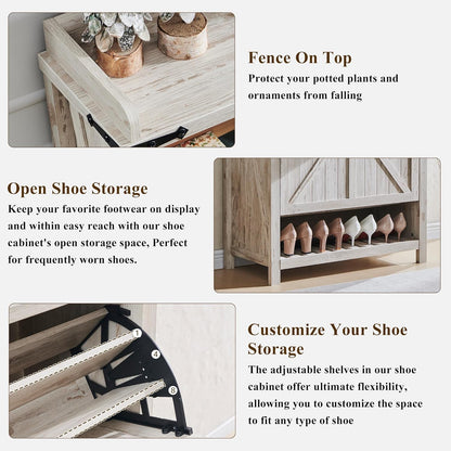 OKD Farmhouse Shoe Storage Cabinet: 2 Flip Drawers, Rustic White