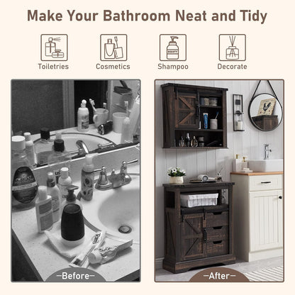 OKD Farmhouse Bathroom Wall Cabinet with Sliding Barn Door