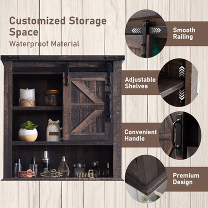 OKD Farmhouse Bathroom Wall Cabinet with Sliding Barn Door