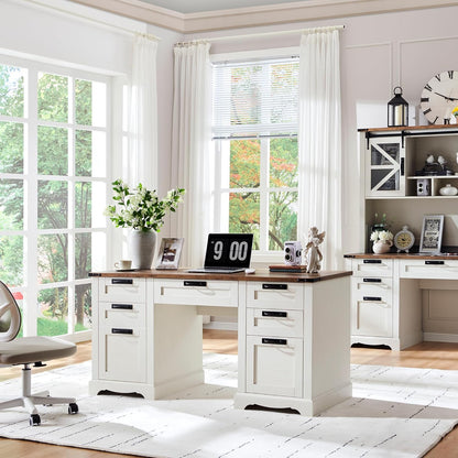 Farmhouse Executive Desk 60" with Charging Station, Antique White