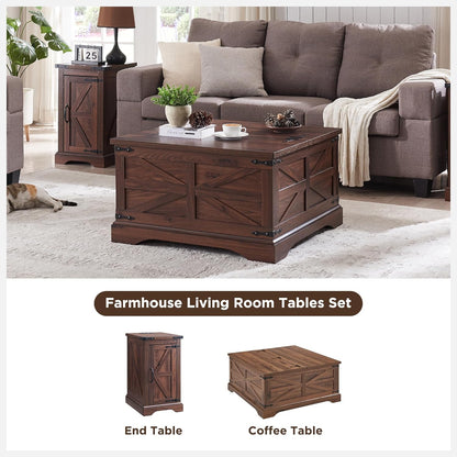 Farmhouse Lift Top Coffee Table with Storage Compartment Rustic Brown