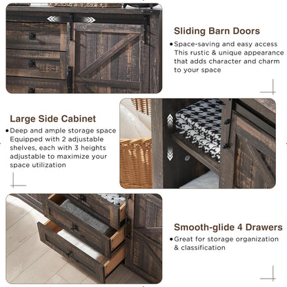 T4TREAM 60'' Farmhouse Dresser with Barn Doors - Rustic Oak