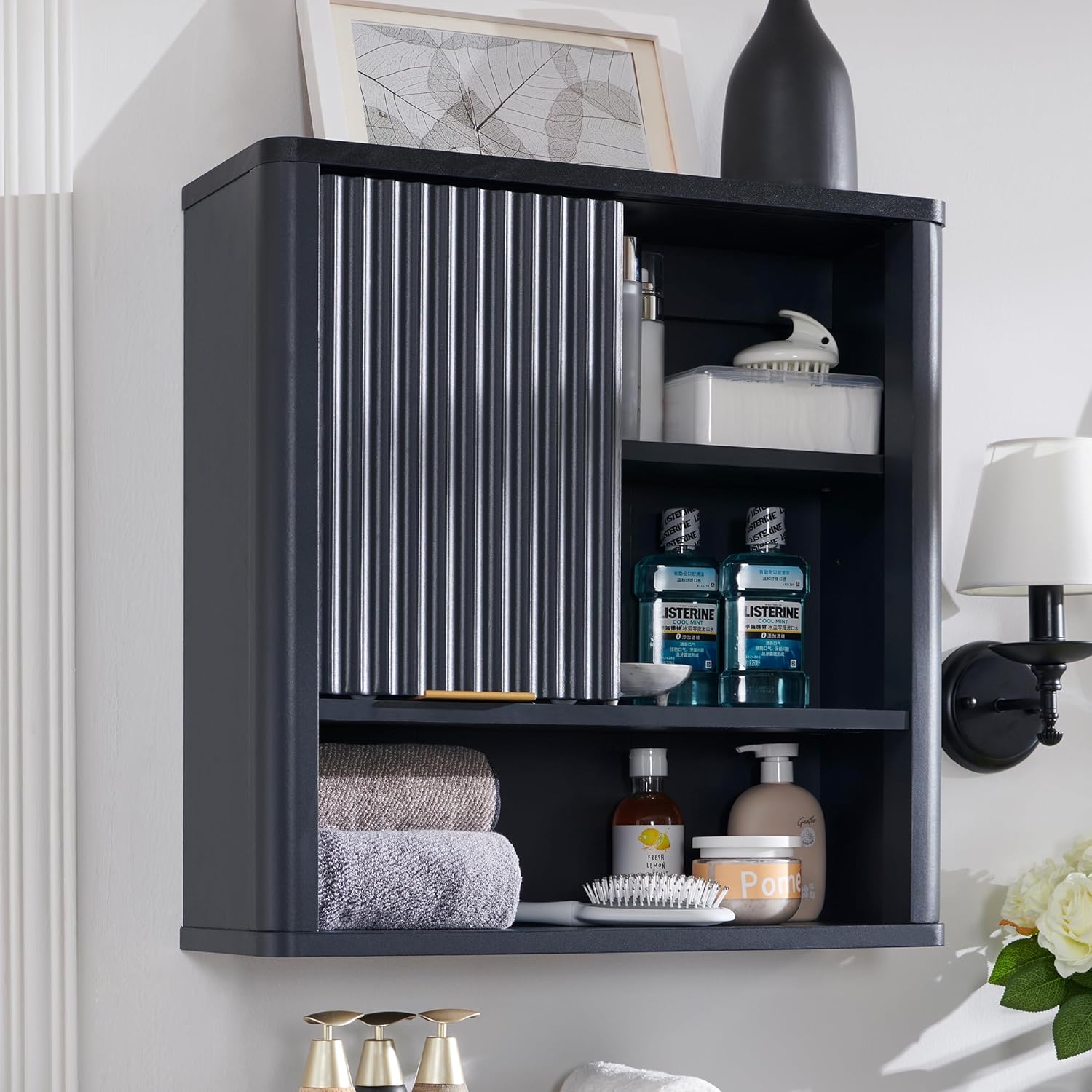 RedLemon Bathroom Wall Cabinet with Fluted Door and Adjustable Shelf