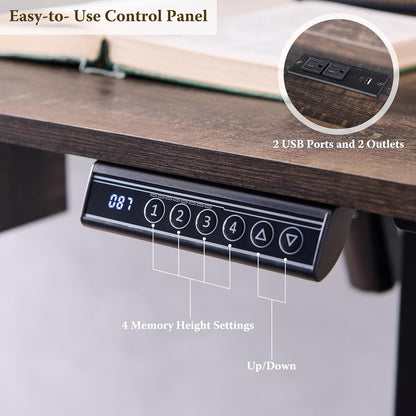 OKD 48" Electric Standing Desk with Keyboard Tray and Outlets