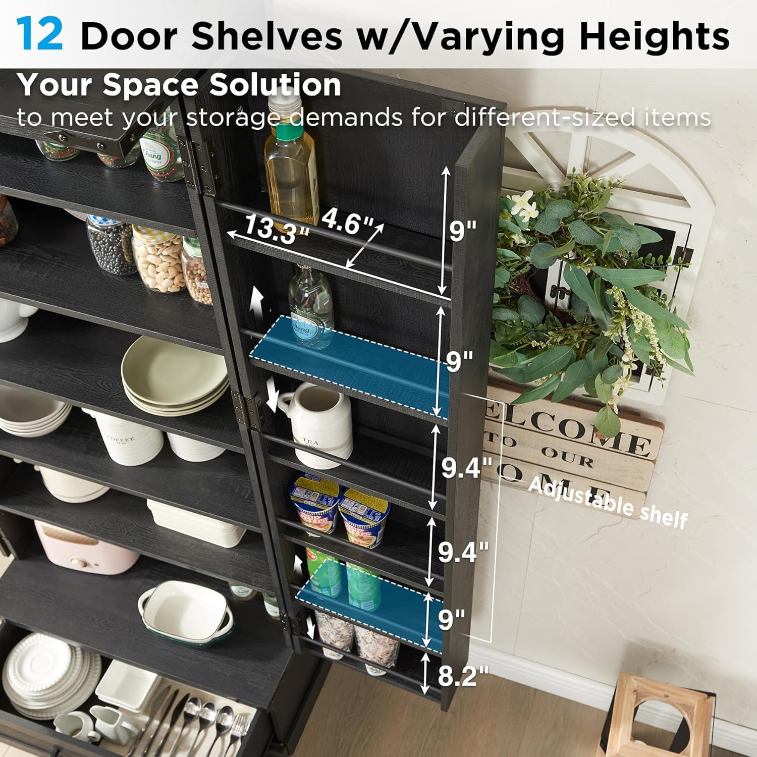 72" Farmhouse Kitchen Pantry Cabinet with Drawer, Barn Door Design