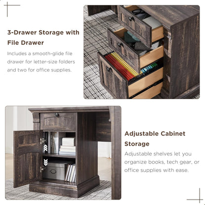 Farmhouse Rustic 60" L-Shaped Executive Desk with Charging Station