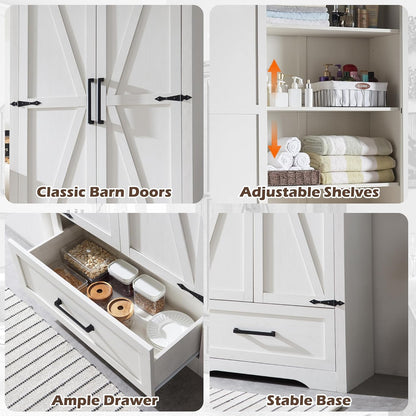 72" Farmhouse Kitchen Pantry Cabinet with Adjustable Shelves and Barn Doors