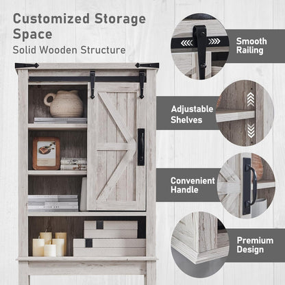 OKD Farmhouse Over The Toilet Storage Cabinet with Sliding Barn Door