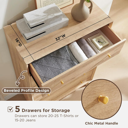 T4TREAM 5-Drawer Dresser: Mid-Century Modern Wood Storage Organizer