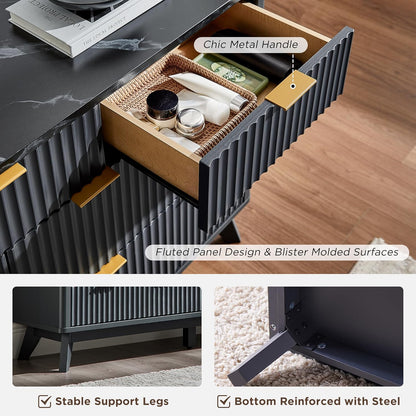 T4TREAM Fluted 7-Drawer Dresser - Modern Curved Dark Grey