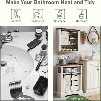 OKD Farmhouse Bathroom Floor Cabinet with Sliding Barn Door & Drawers