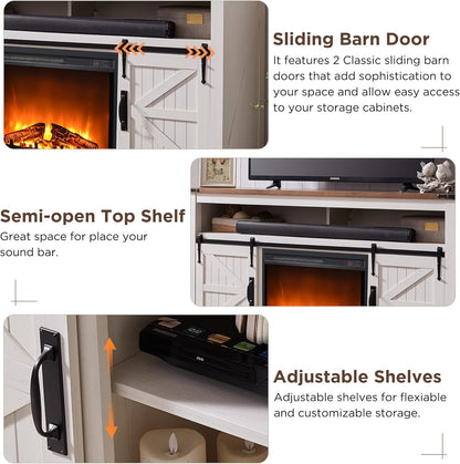 OKD Fireplace TV Stand for 65+ Inch TV, Farmhouse Style