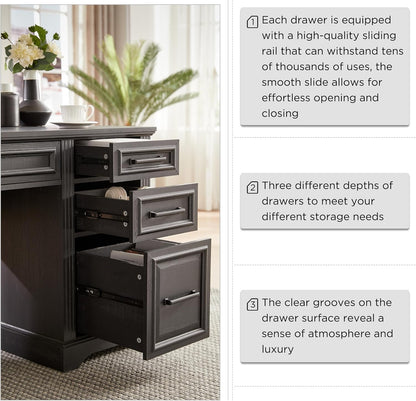 JXQTLINGMU 58 Inch Black Computer Desk with Embossed Texture & Drawers