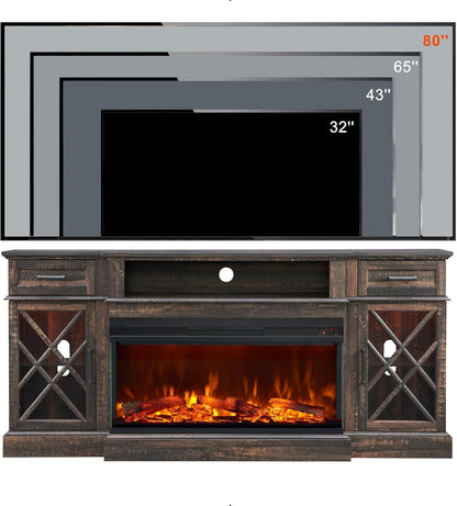 OKD Farmhouse Fireplace TV Stand - 70 Inch Entertainment Center