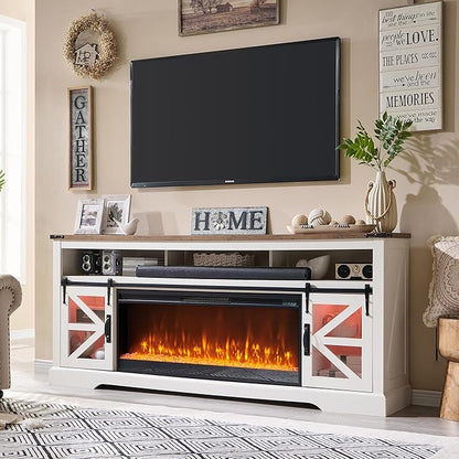 Fireplace TV Stand for 85" TV, Farmhouse Entertainment Center