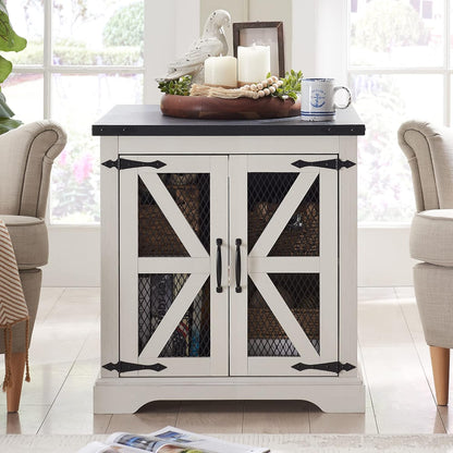 Farmhouse End Table with Charging Station, Rustic Wood Nightstand