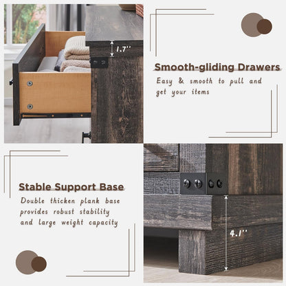 Farmhouse 5-Drawer Dresser: Rustic Wood Tall Chest for Bedroom