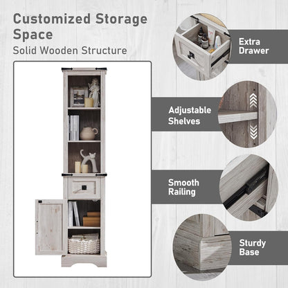 Farmhouse Bathroom Storage Cabinet with Adjustable Shelves and Drawer