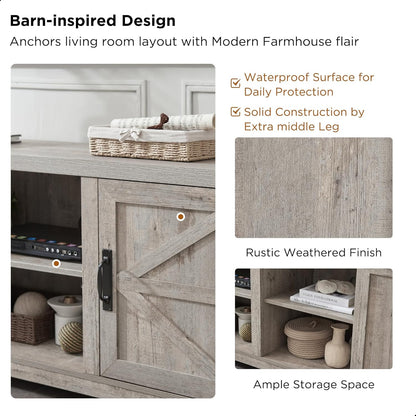 T4TREAM Farmhouse TV Stand with Barn Doors, Gray Wash