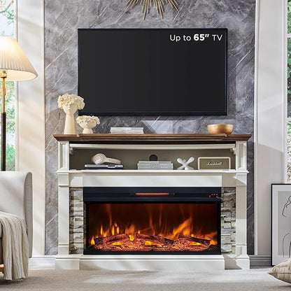RedLemon Antique White Fireplace TV Stand for 65'' TVs