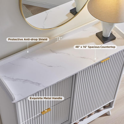 T4TREAM White Fluted Shoe Storage Cabinet - Organizer for Entryway