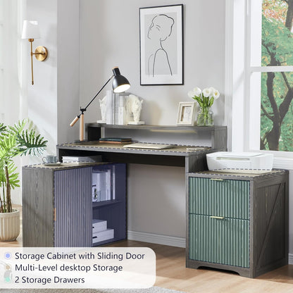 Modern 67" L-Shaped Desk with Storage & Power Outlets