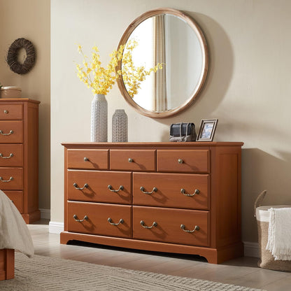 Rustic 7 Drawer Wood Dresser Chest for Bedroom