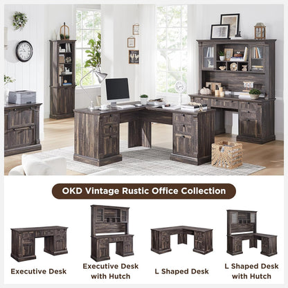 Farmhouse Rustic 60" L-Shaped Executive Desk with Charging Station