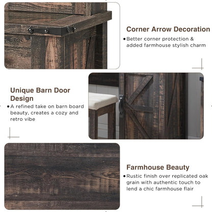 Farmhouse Makeup Vanity Desk with Sliding Mirror and Lights, Rustic Oak