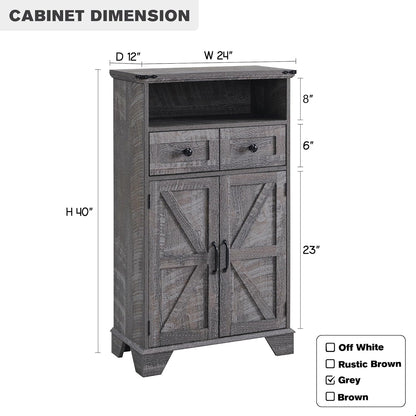 Farmhouse Bathroom Floor Cabinet with Drawer and Barn Doors - Grey