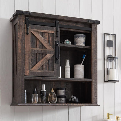 OKD Farmhouse Bathroom Wall Cabinet with Sliding Barn Door