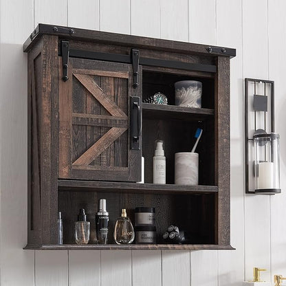 OKD Farmhouse Bathroom Wall Cabinet with Sliding Barn Door