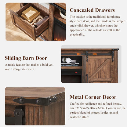 Farmhouse Fireplace TV Stand for 80 Inch TV Entertainment Center