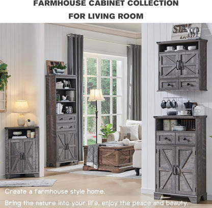 Farmhouse Bathroom Floor Cabinet with Drawer and Barn Doors - Grey