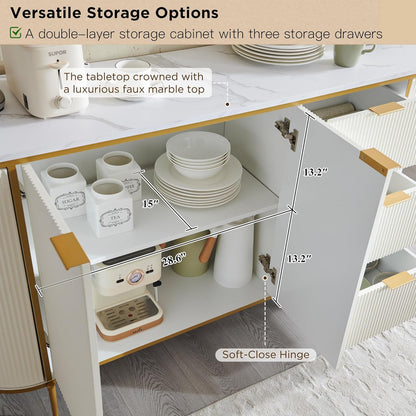 Modern Fluted Sideboard Buffet Cabinet | Coffee Bar | Wine Storage
